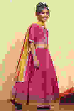 Pink Polyester Yarndyed Fitted Lehenga Set image number 5