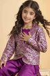 Purple Viscose Rayon Floral 3 Piece Co-ord Set image number 1