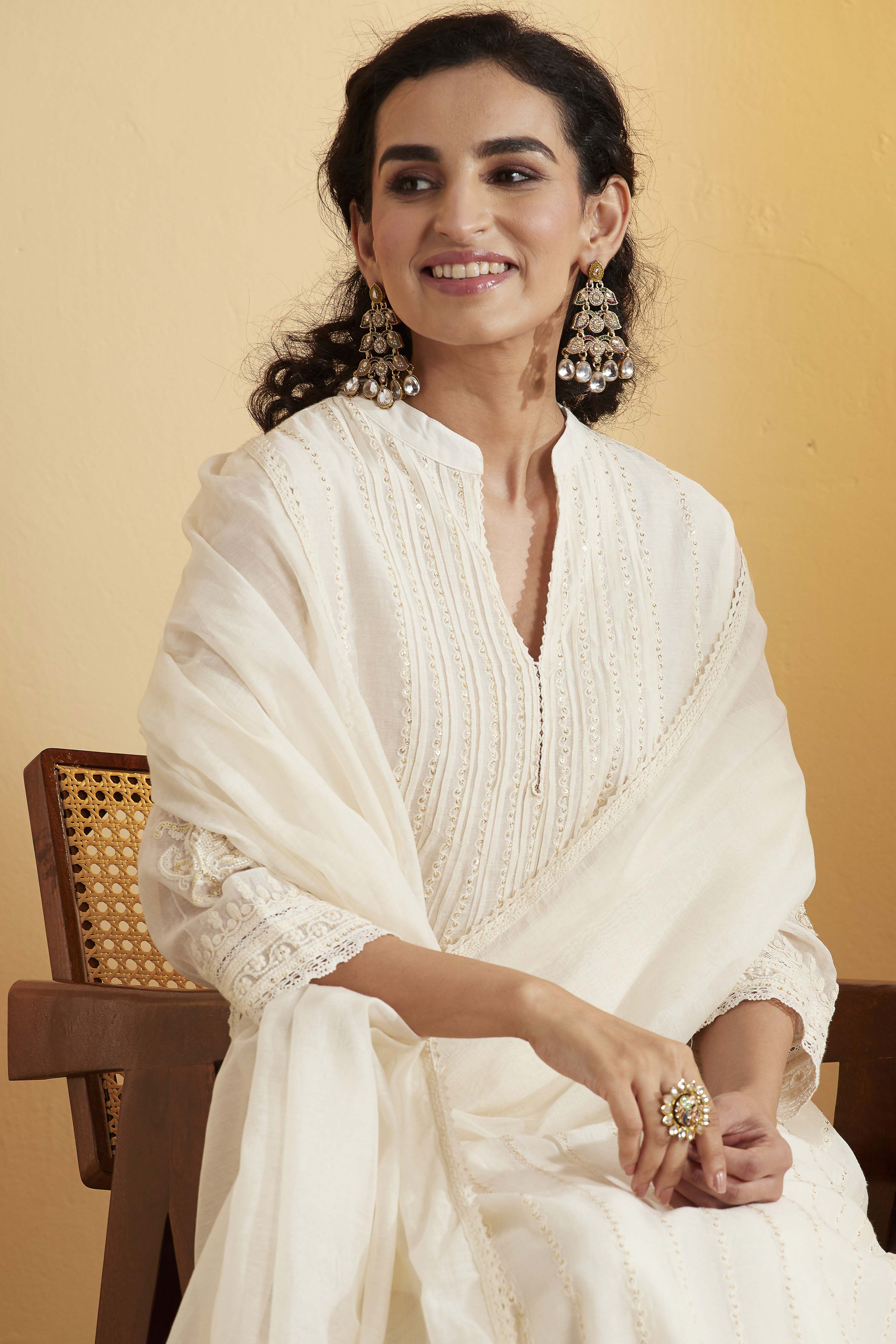 Off White Cotton Silk Kalidar Suit Set image number 1