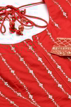 Red Cotton Solid Anarkali Suit Set image number 1