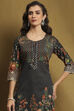 Black Cotton Floral Printed Straight Kurta image number 1