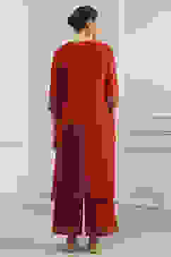 Red Embroidered Art Silk Straight Suit Set image number 4