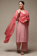 Red Cotton Blend Straight Kurta Palazzo Suit Set