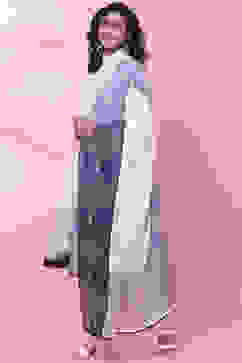 White & Blue Cotton Anarkali Kurta Churidar Suit Set image number 1