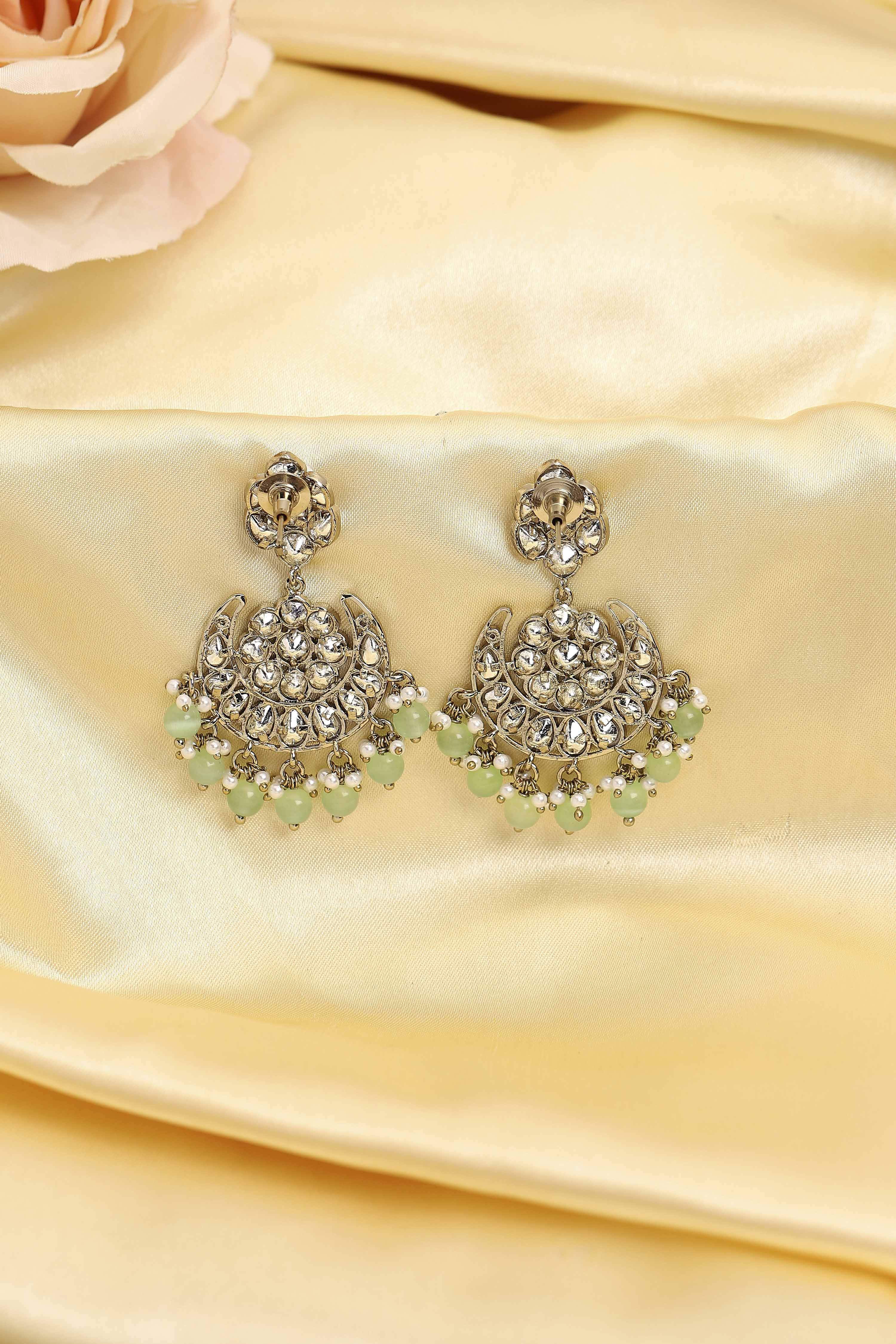 Green Gold Plated Studded Drop Earrings image number 2