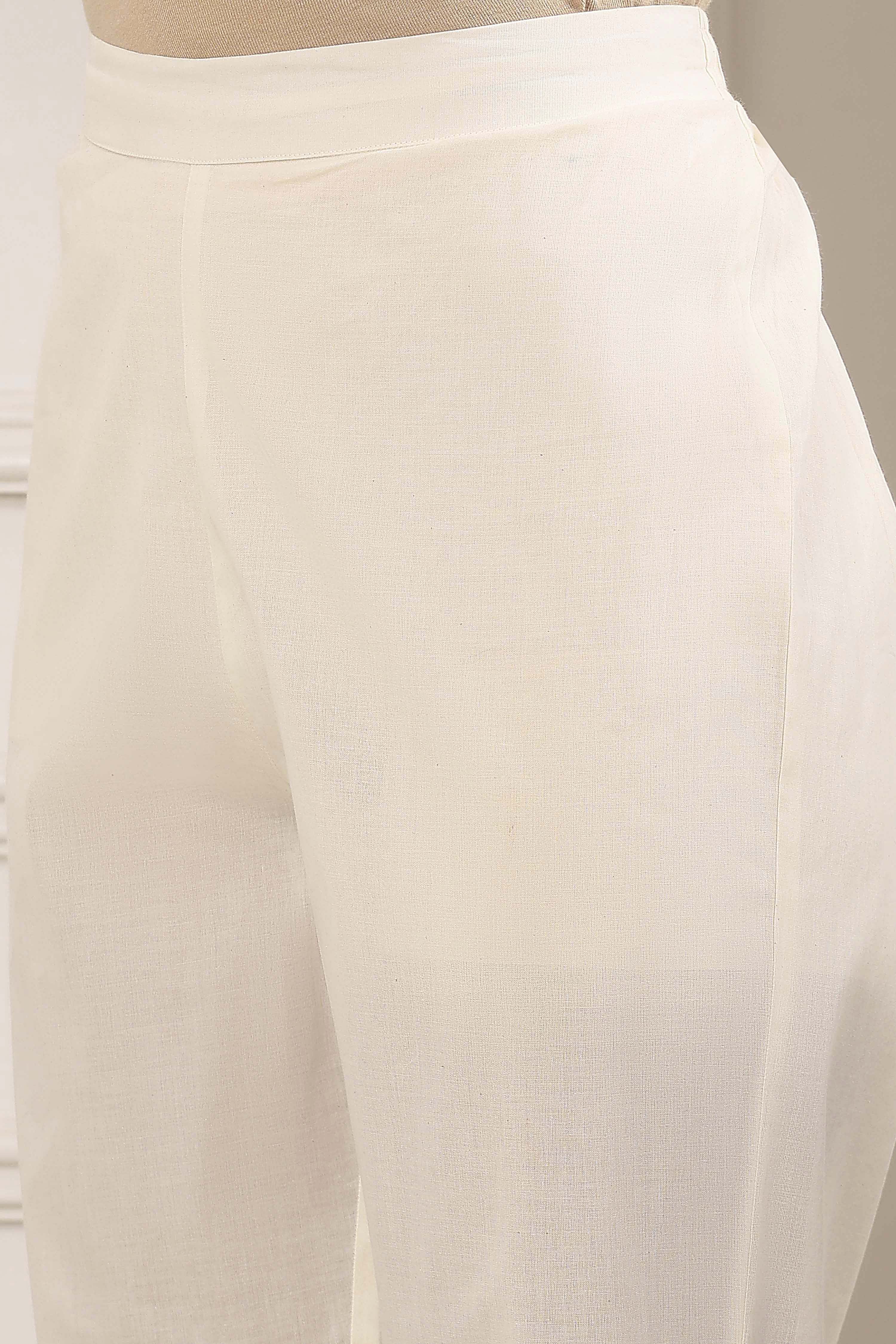 Ecru Cotton Embroidered Kalidar Suit Set image number 2