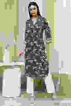 Dark Green Cotton Printed Straight Kurta image number 5