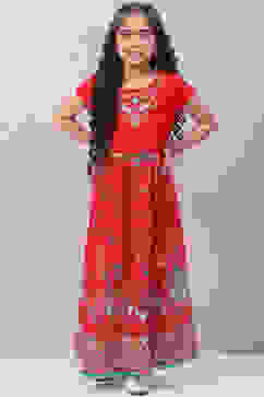 Red Art Silk Lehenga Set image number 3