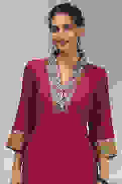 Maroon Cotton Modal Digital Print Unstitched Suit Set image number 2