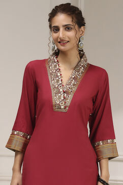 Maroon Cotton Modal Digital Print Unstitched Suit Set image number 2