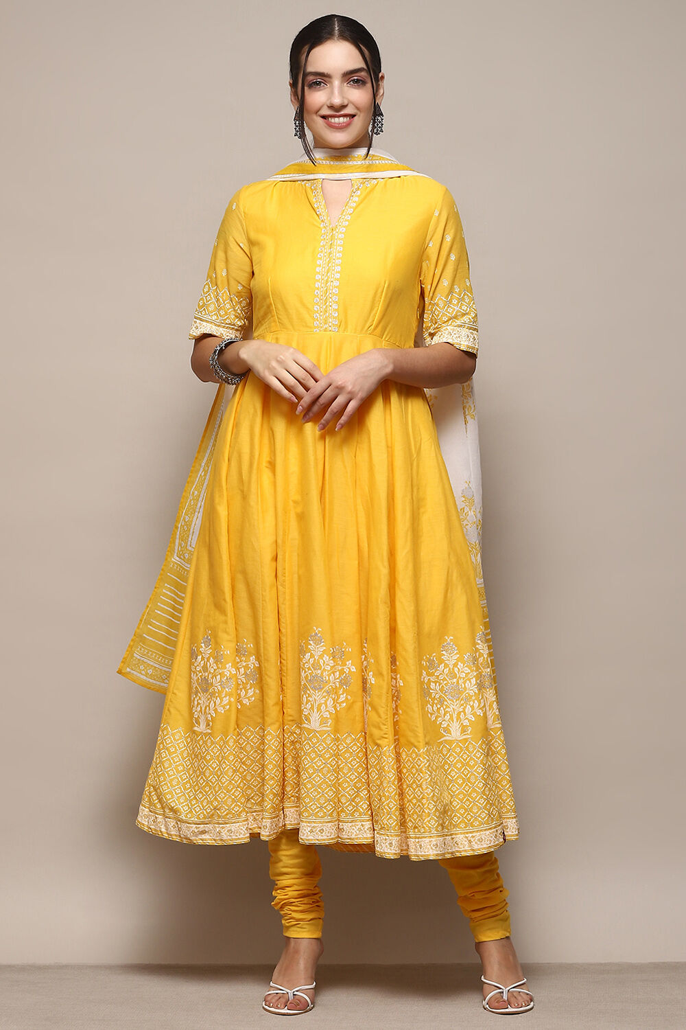 Black Cotton Anarkali Printed Kurta Churidar Suit Set image number 7