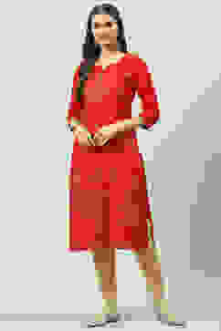 Red LIVA Straight Printed Kurta image number 0