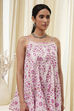 White and Blue Cotton Floral Flared Suit Set image number 1