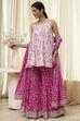 White and Blue Cotton Floral Flared Suit Set image number 3