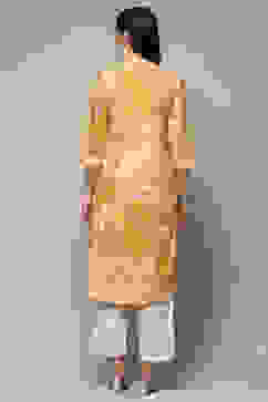 Yellow Cotton Straight Kurta image number 3