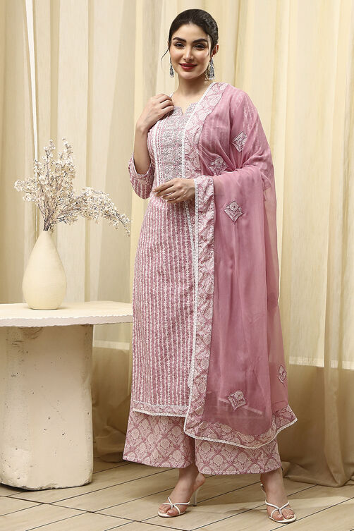 Grey Cotton Printed Unstitched Suit Set image number 4