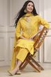 Yellow Cotton Embroidered Straight Suit Set
