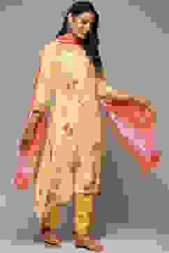 Yellow Viscose A-Line Kurta Pants Suit Set image number 0