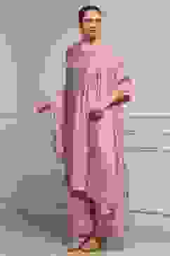 Old Rose Art Silk Embroidered Straight Suit Set image number 3