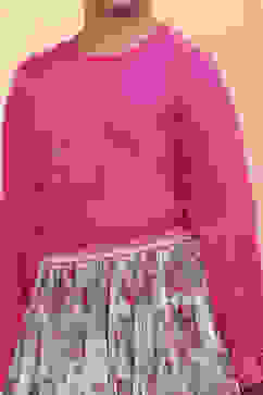 Pink Cotton Floral Top and Short Skirt Set image number 1