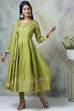 Green Cotton Kalidar Kurta Churidar Suit Set image number 4