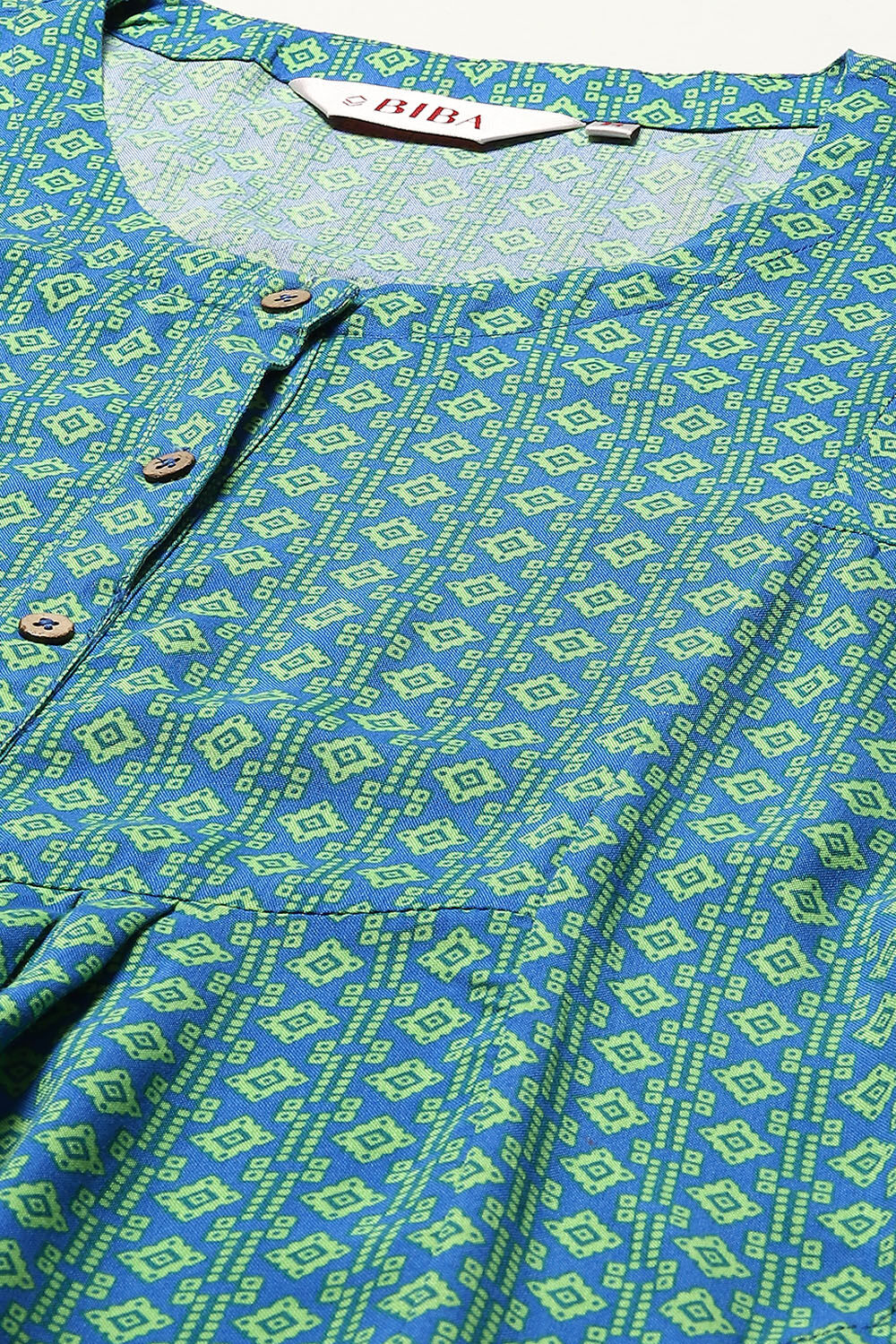 Blue Rayon Flared Printed Kurta image number 1