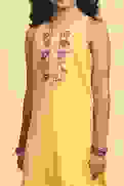 Yellow Polyester Straight Solid Suit Set image number 1