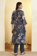 Blue Viscose Blend Straight Suit Set image number 5