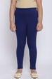 Navy Blue Cotton Lycra Solid Leggings image number 3