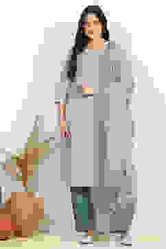 Teal Cotton Unstitched Suit Set image number 7