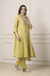 Green Poly Chanderi Sequined Kalidar Suit Set image number 5