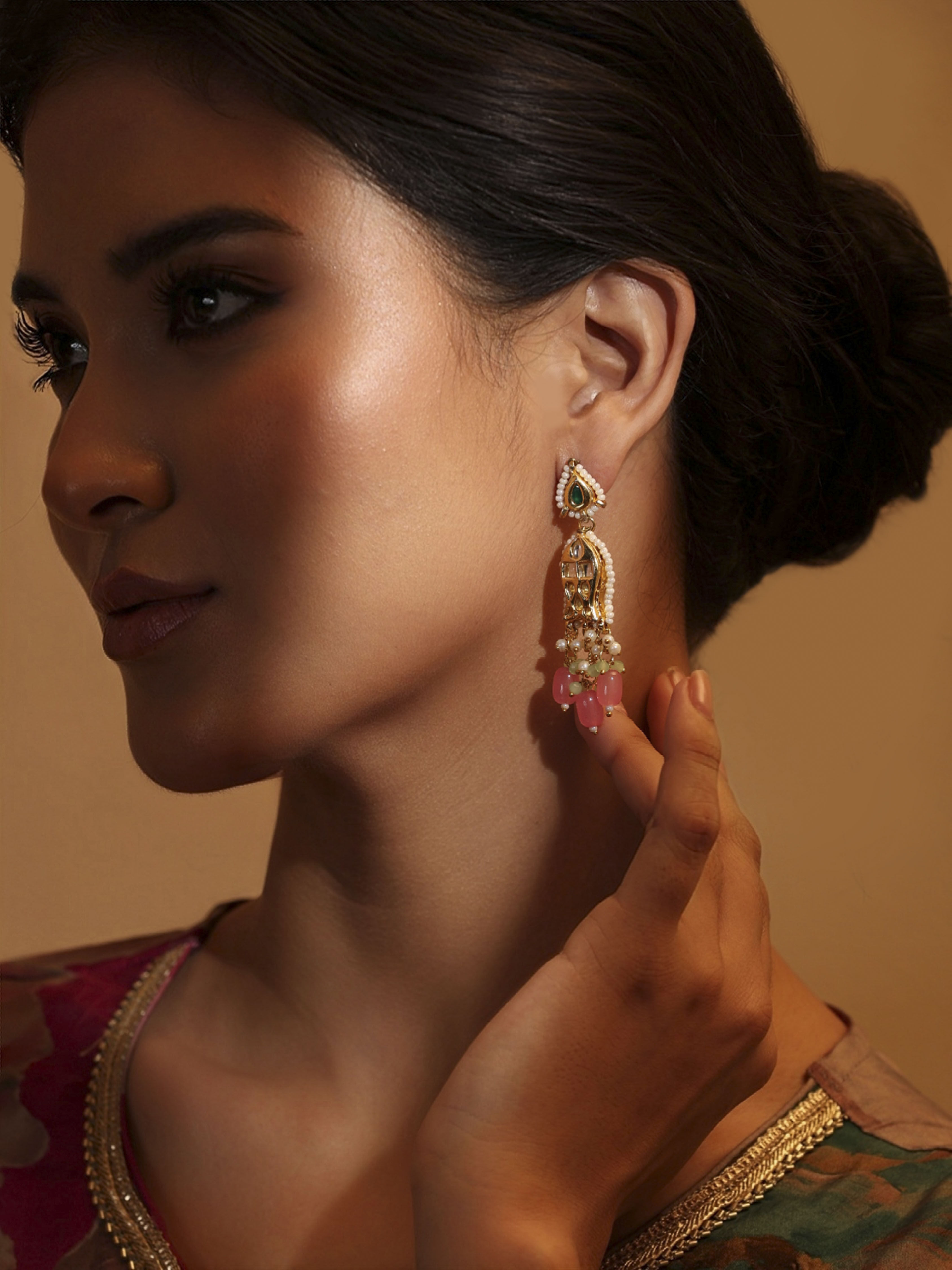 Pink Gold Plated Brass Drop & Dangler Earrings image number 1