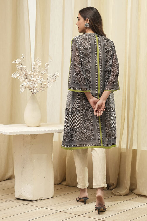 Black Polyester Straight Printed Kurta image number 3
