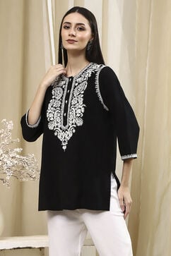 Black Straight Short Kurta image number 2