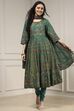 Teal Green Cotton Printed Anarkali Suit Set