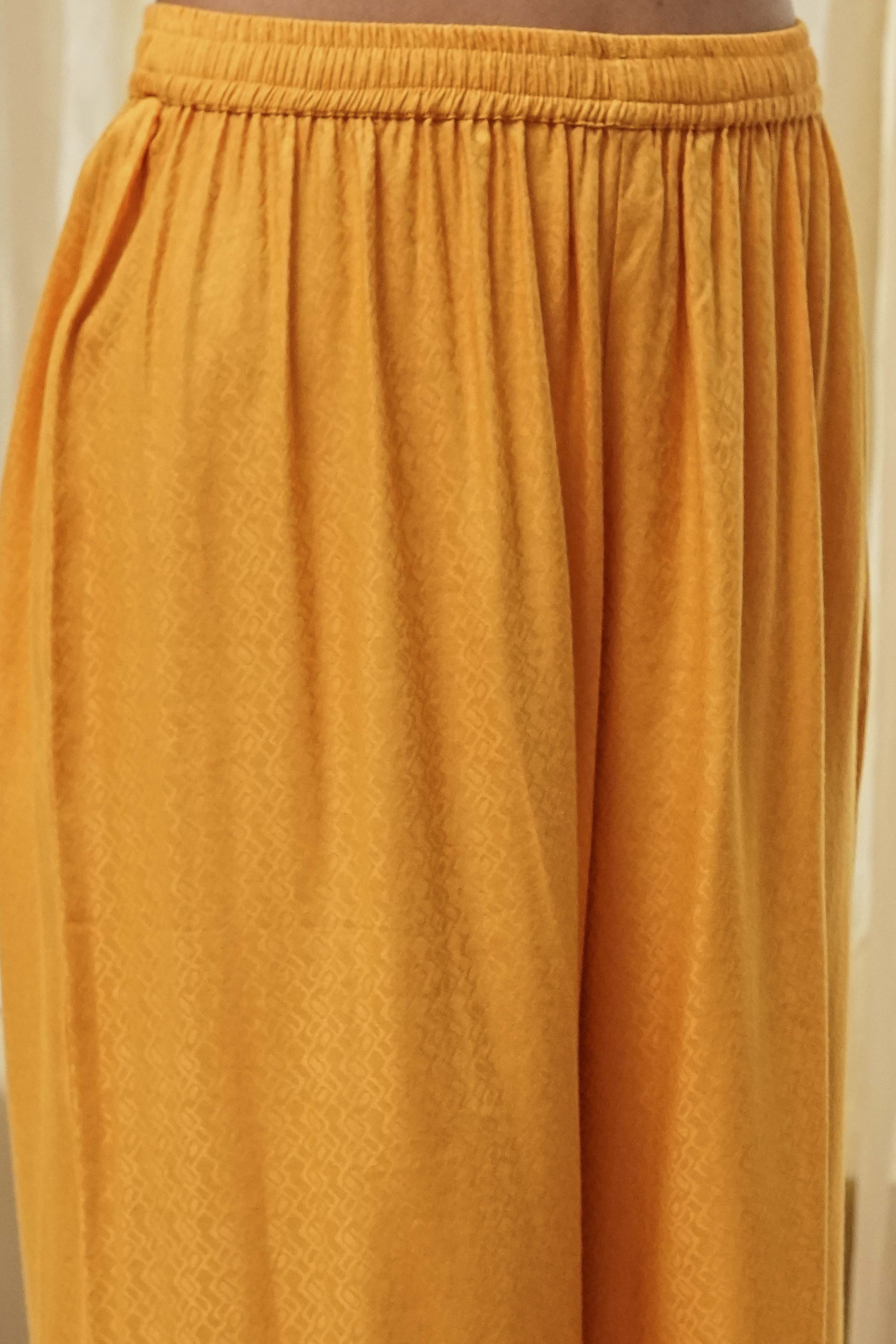 Ochre Yellow Cotton Silk Straight Suit Set image number 2
