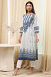 Blue Cotton Printed Straight Kurta image number 2