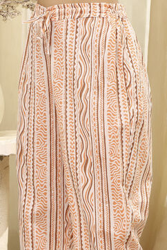 Peach-Colored Cotton Screen Print Unstitched Suit Set image number 3