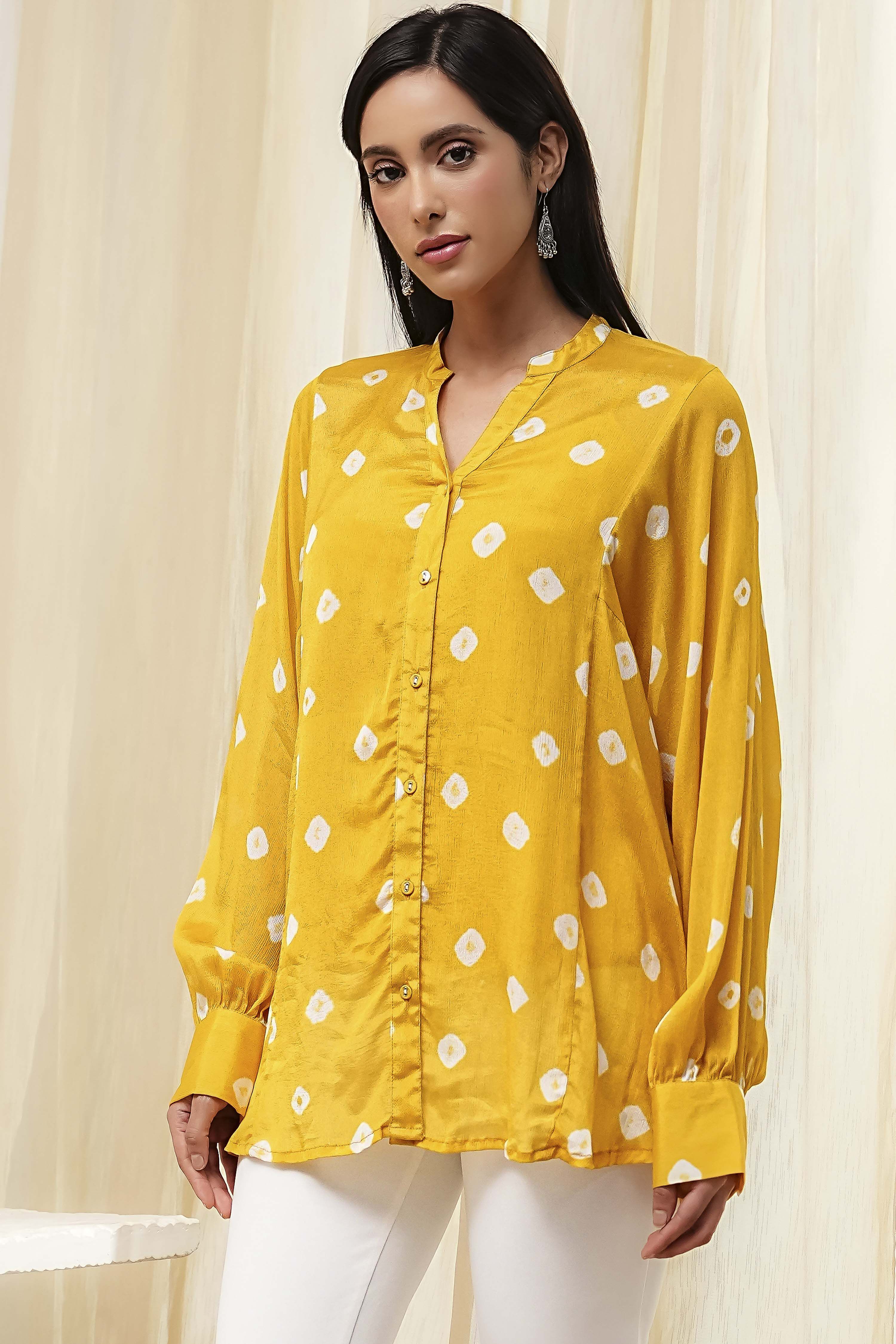 Mustard Yellow Printed Straight Shirt image number 2