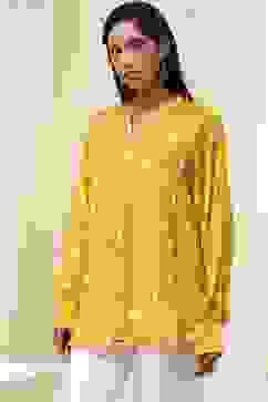 Mustard Yellow Printed Straight Shirt image number 2