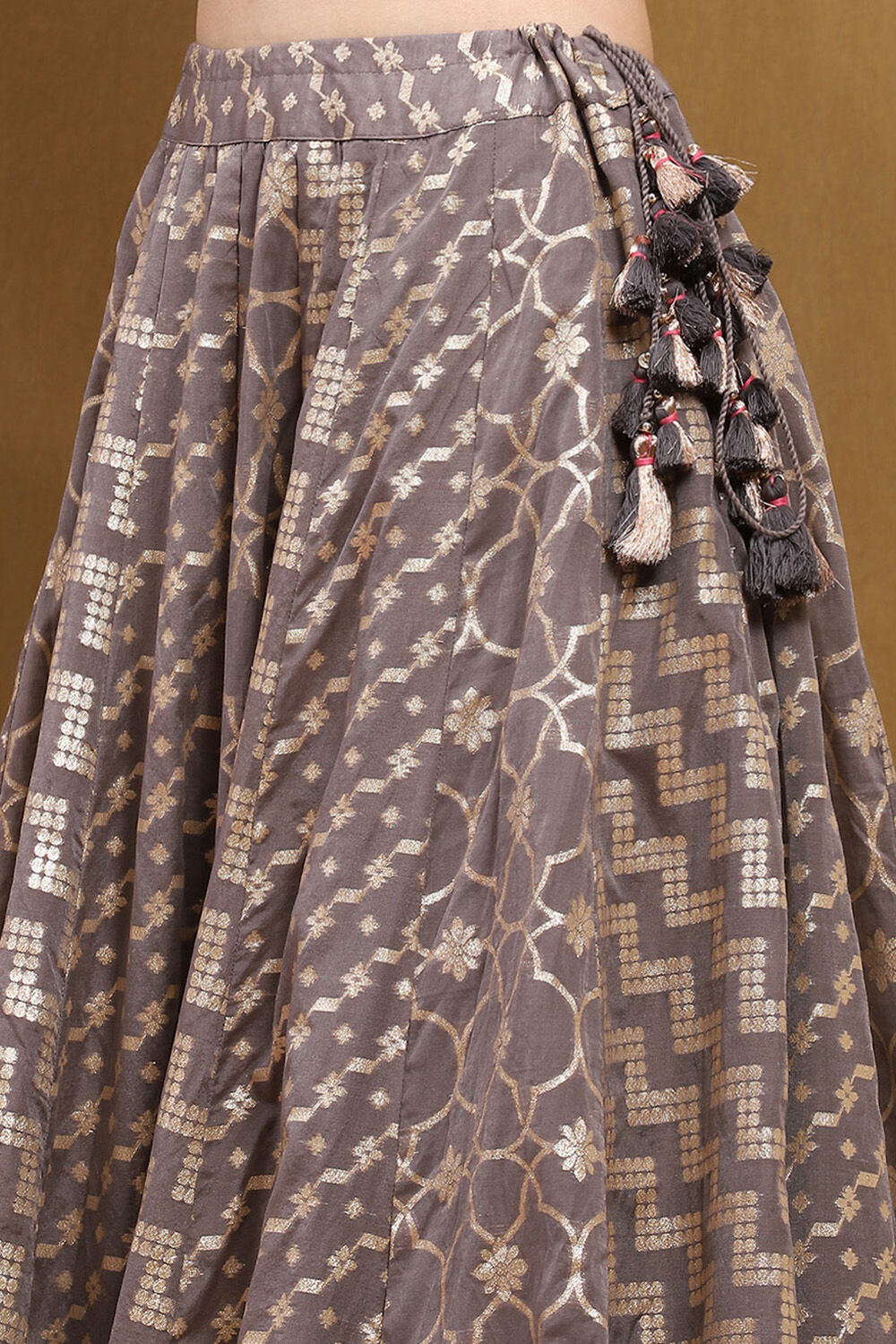 Grey Brocade Embroidered Festive Skirt Set image number 2