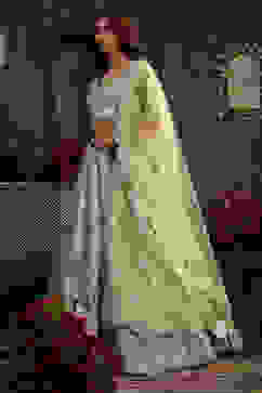 Mint Green Zari Embroidered Lehenga Set image number 3