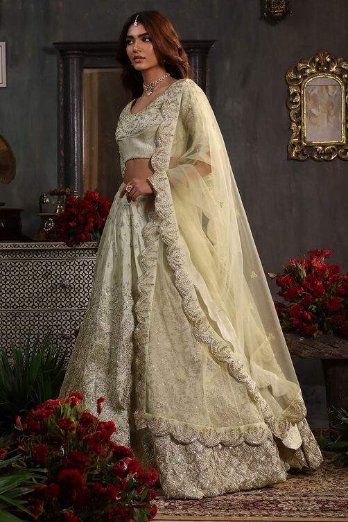 Berry Red Zari Embroidered Lehenga Set image number 3
