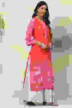 Pink Straight Viscose Kurta image number 3