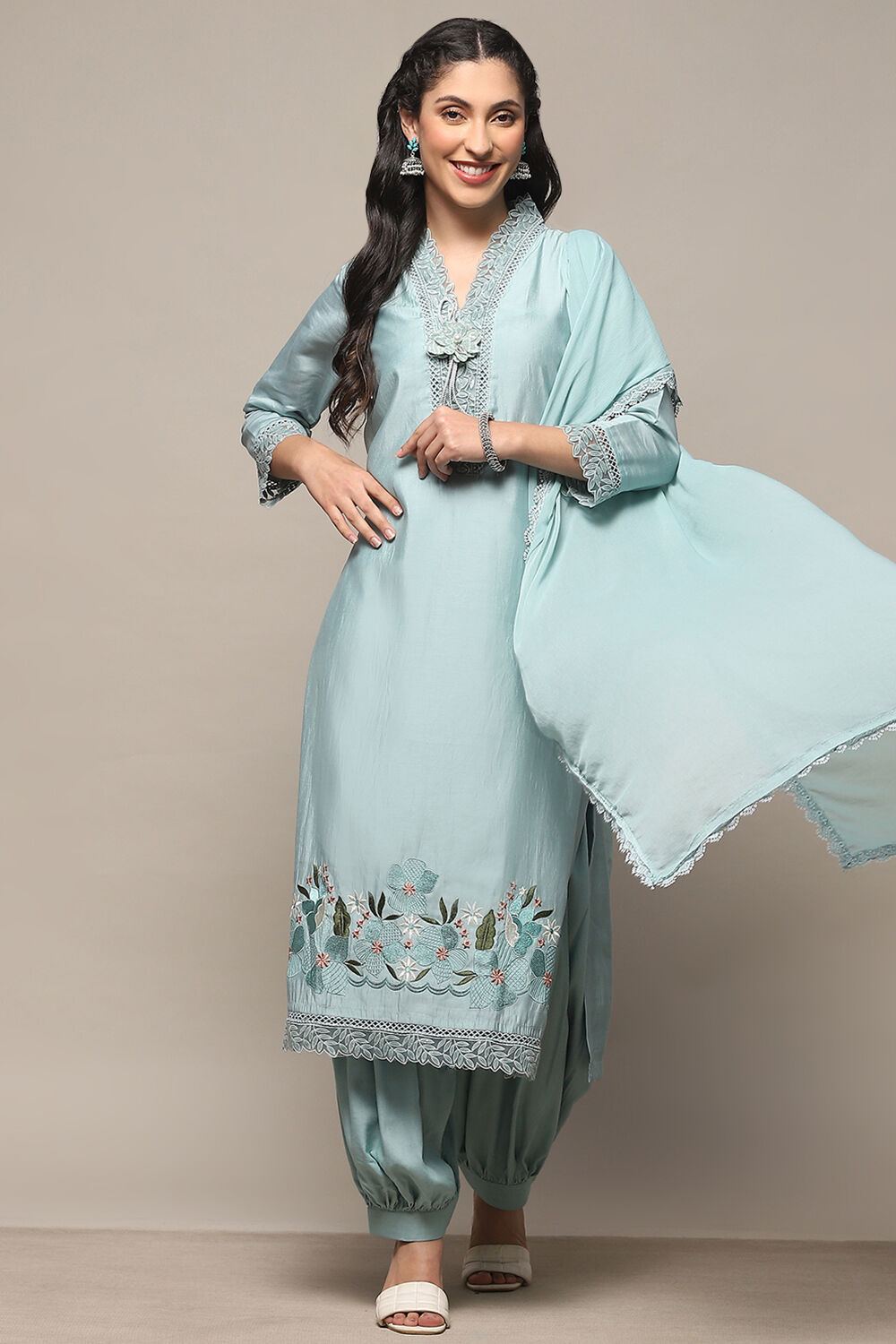 Pink Muslin Unstitched Suit Set image number 1