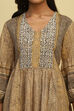 Beige Cotton Printed Flared Kurti image number 1
