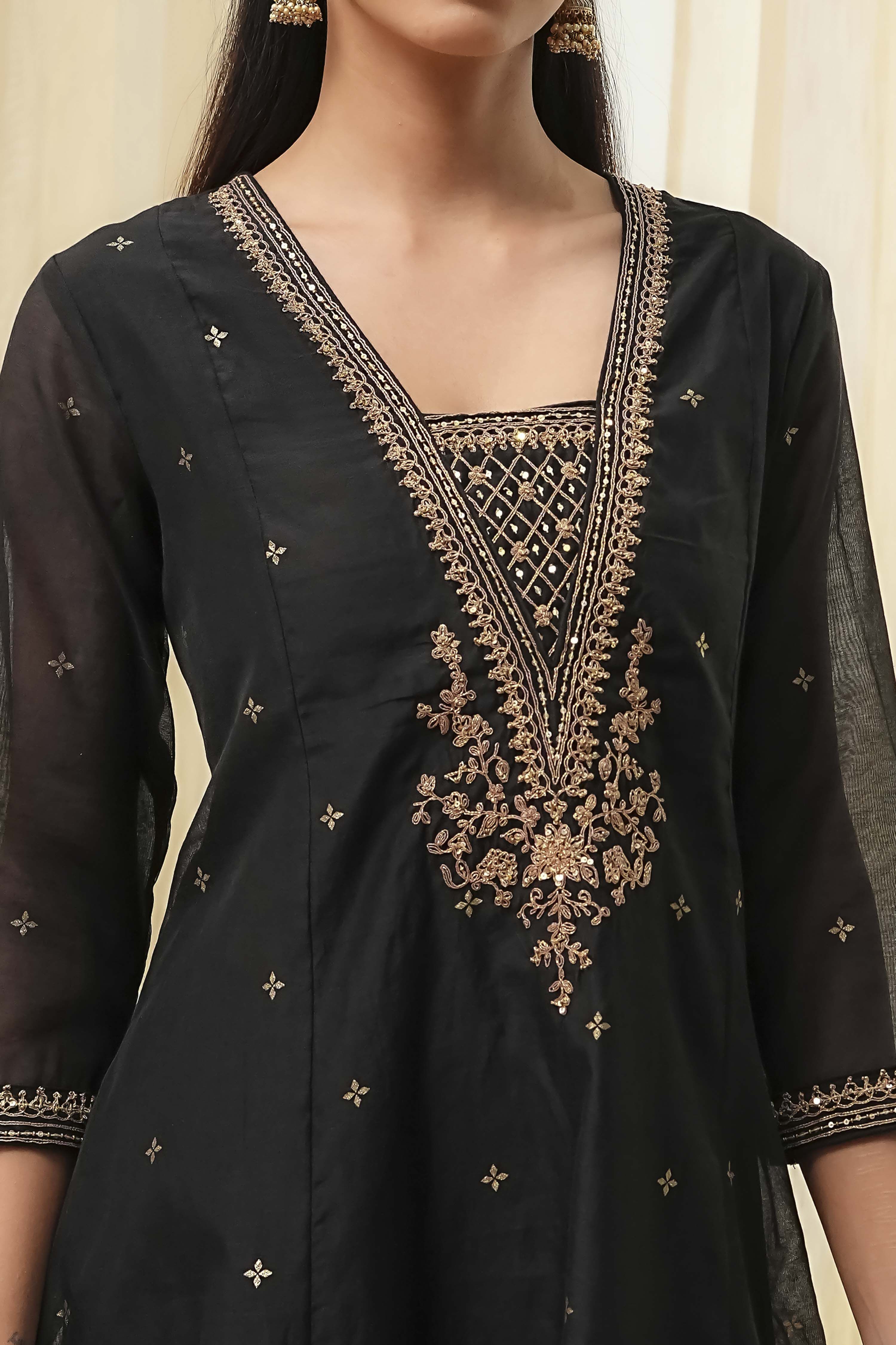 Black Poly Modal Kalidar Suit Set image number 1