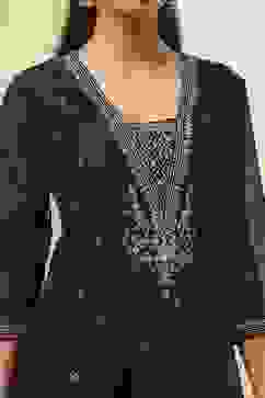 Black Poly Modal Kalidar Suit Set image number 1