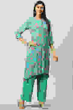 Turquoise Viscose A-Line Kurta Palazzo Suit Set image number 0