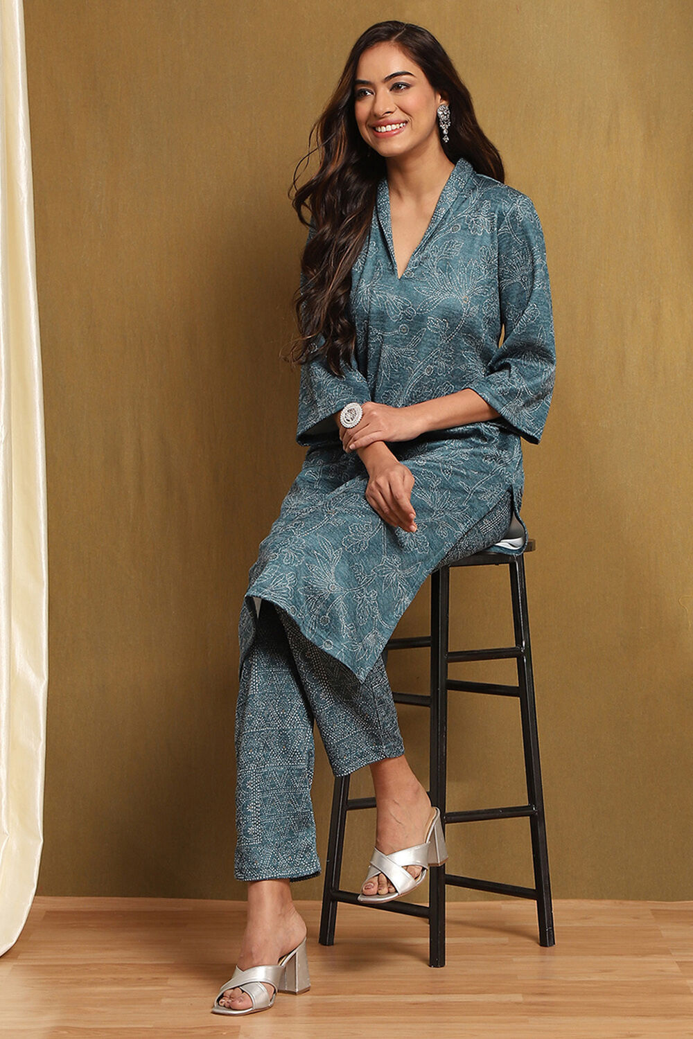 Teal Knit Straight Set image number 0